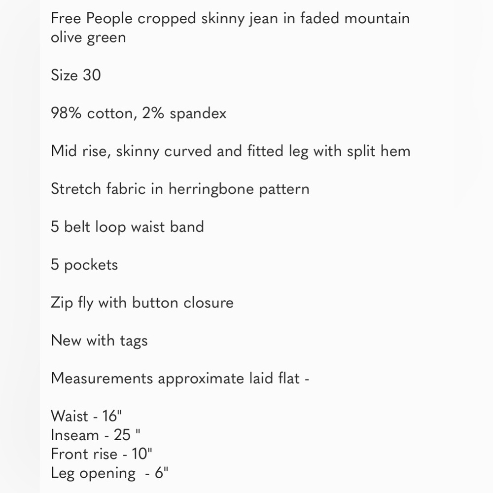 NWT Free People Cropped Skinny Jeans - Picture 9 of 9